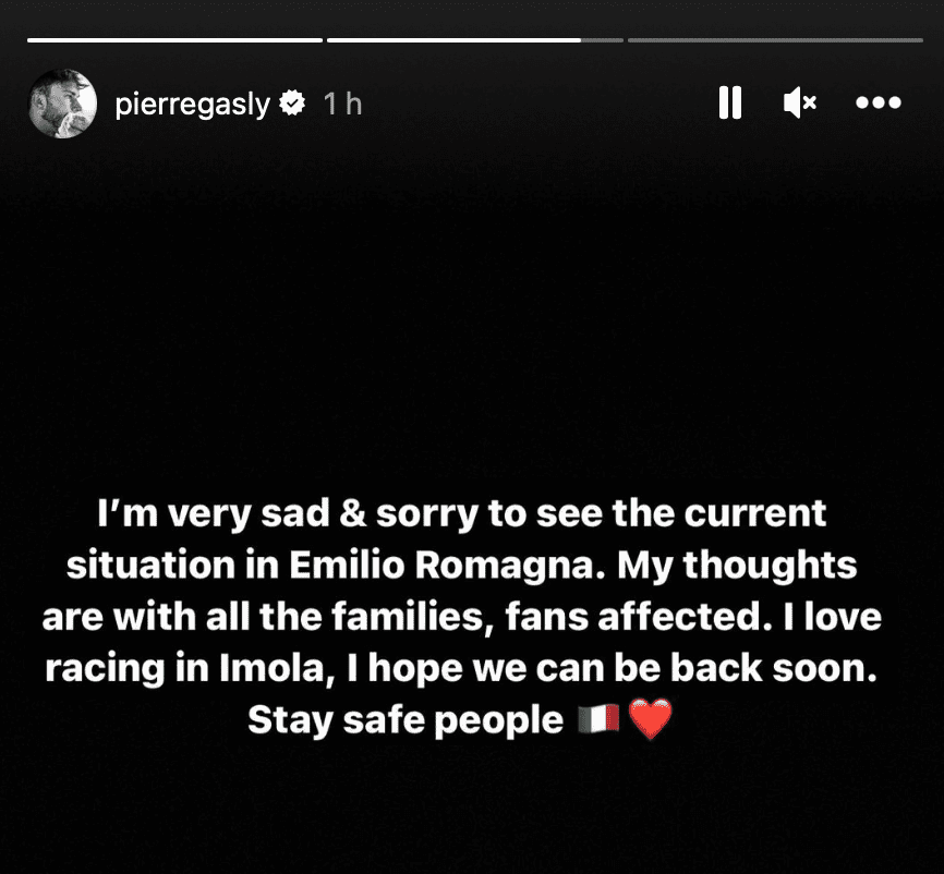 Réaction annulation Imola - ©️ Gasly Instagram