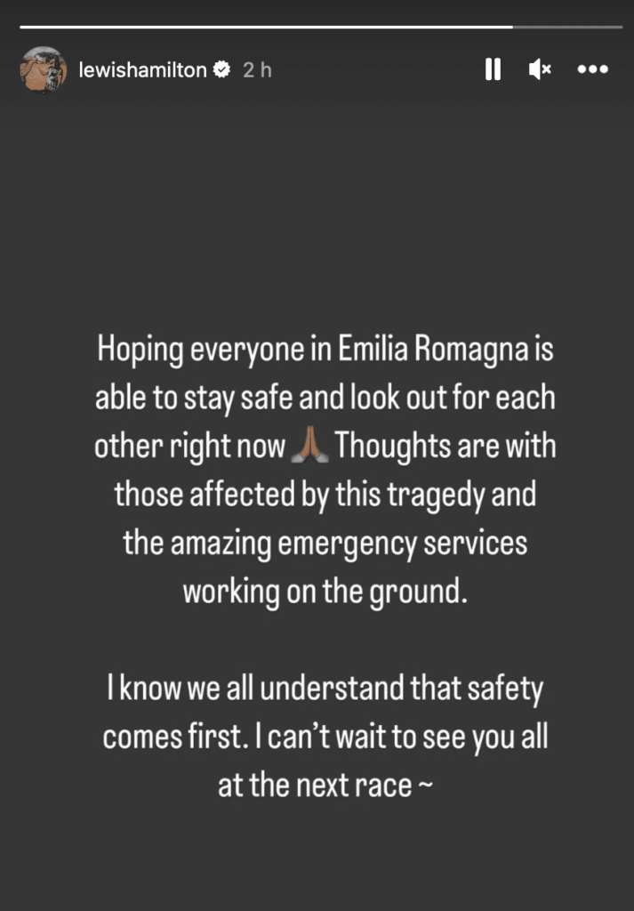 Réaction annulation Imola - ©️ Hamilton Instagram