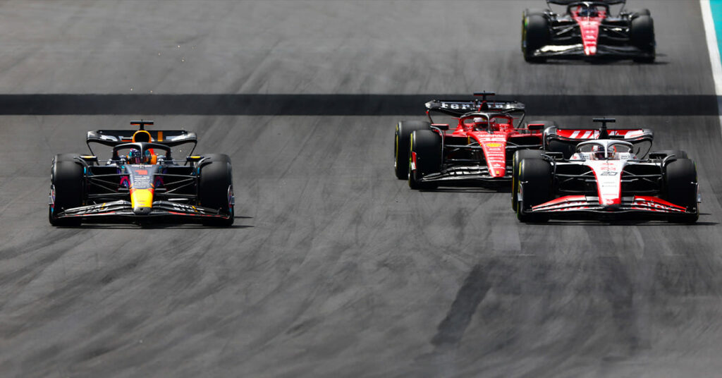 Verstappen (Red Bull), Leclerc (Ferrari) et Magnussen (Haas), Miami 2023 - ©️ Red Bull Content Pool