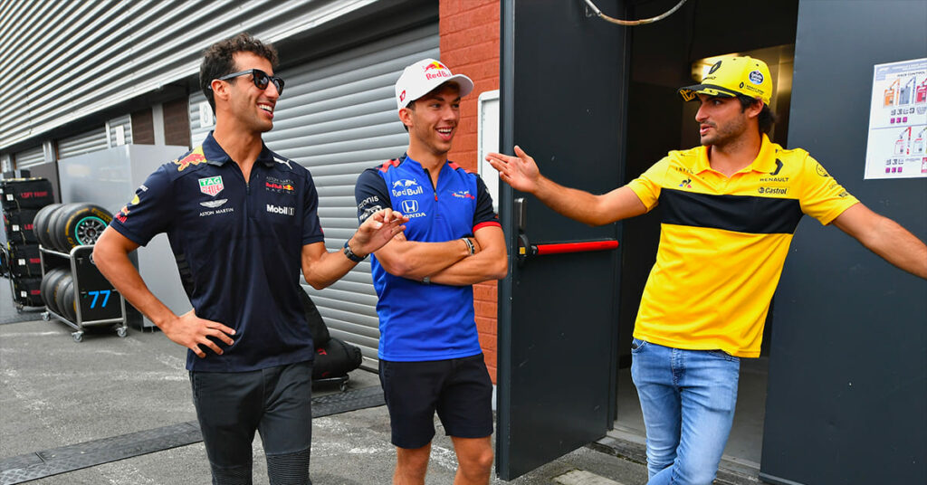 Ricciardo (Red Bull), Gasly (Toro Rosso) et Sainz (Renault), Belgique 2018 - ©️ Red Bull Content Pool