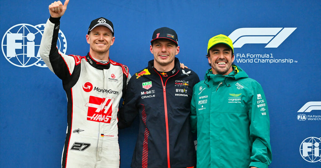 Hülkenberg (Haas), Verstappen (Red Bull) et Alonso (Aston Martin), Top 3 Qualifications Canada 2023 - ©️ Red Bull Content Pool